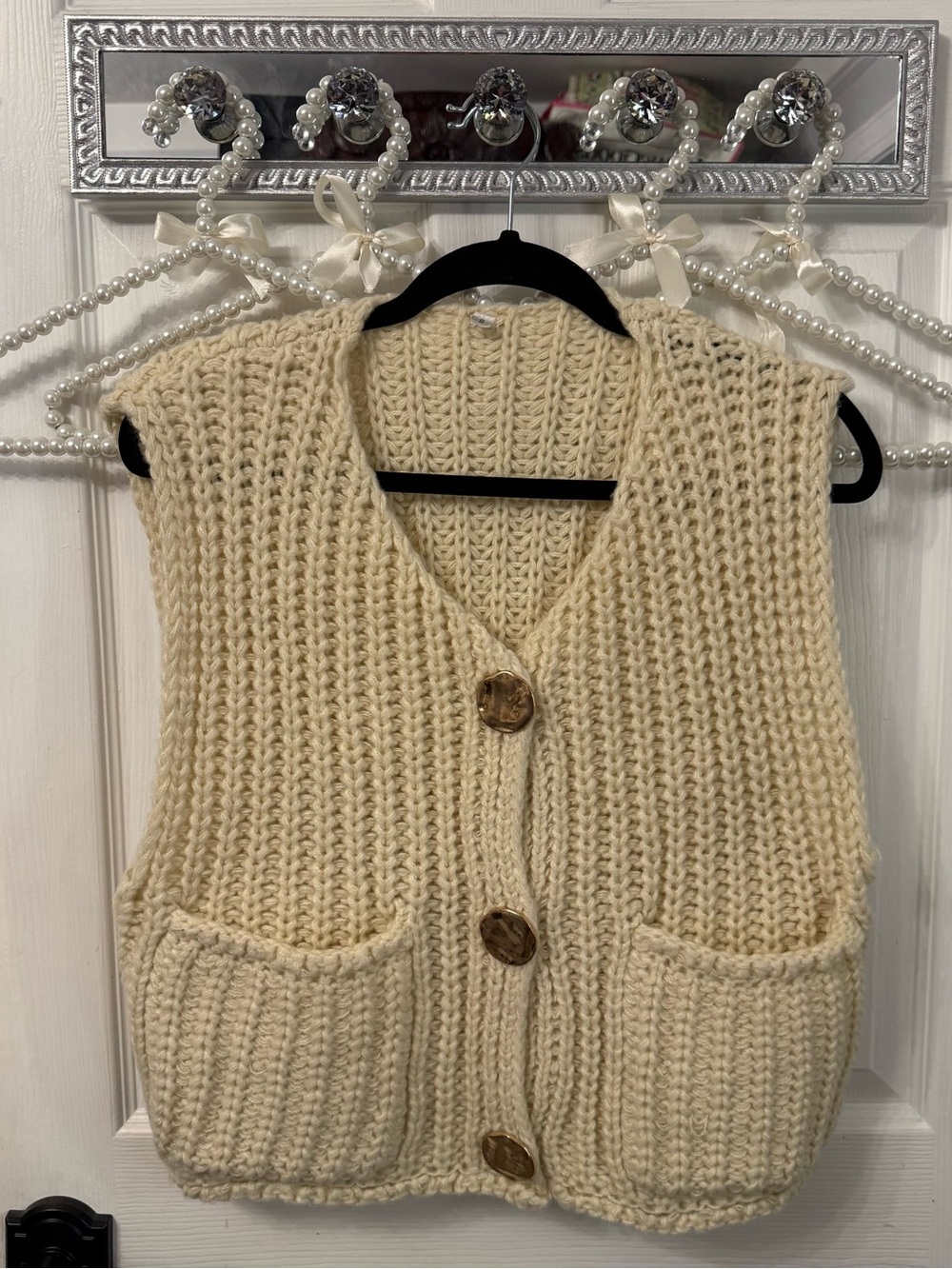 Cozy Cream Knit Button-Front Sweater Vest